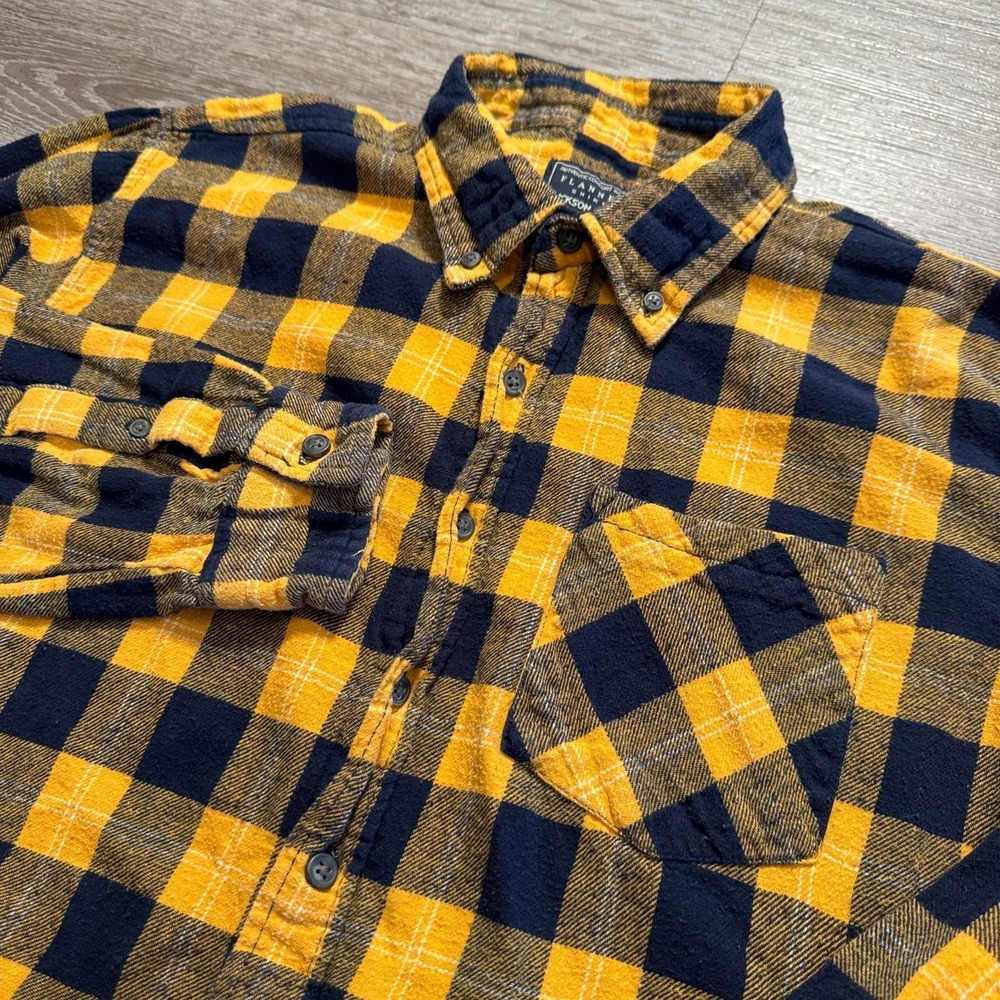 Jackson Hole Flannel Shirt Mens XL Yellow Cotton Plaid Buffalo Check Gorpcore